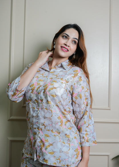Grey Co-ord Set - Floral Prints