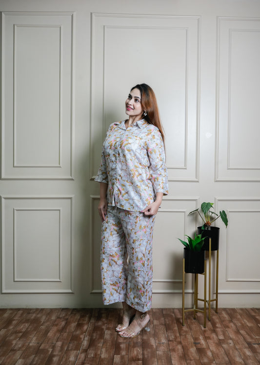 Grey Co-ord Set - Floral Prints