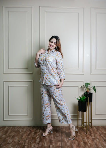 Grey Co-ord Set - Floral Prints