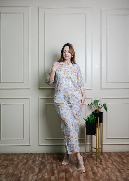Grey Co-ord Set - Floral Prints