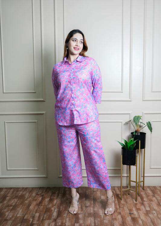 Fuchsia Pink Floral Print Cotton Coord Set – Breathable & Trendy