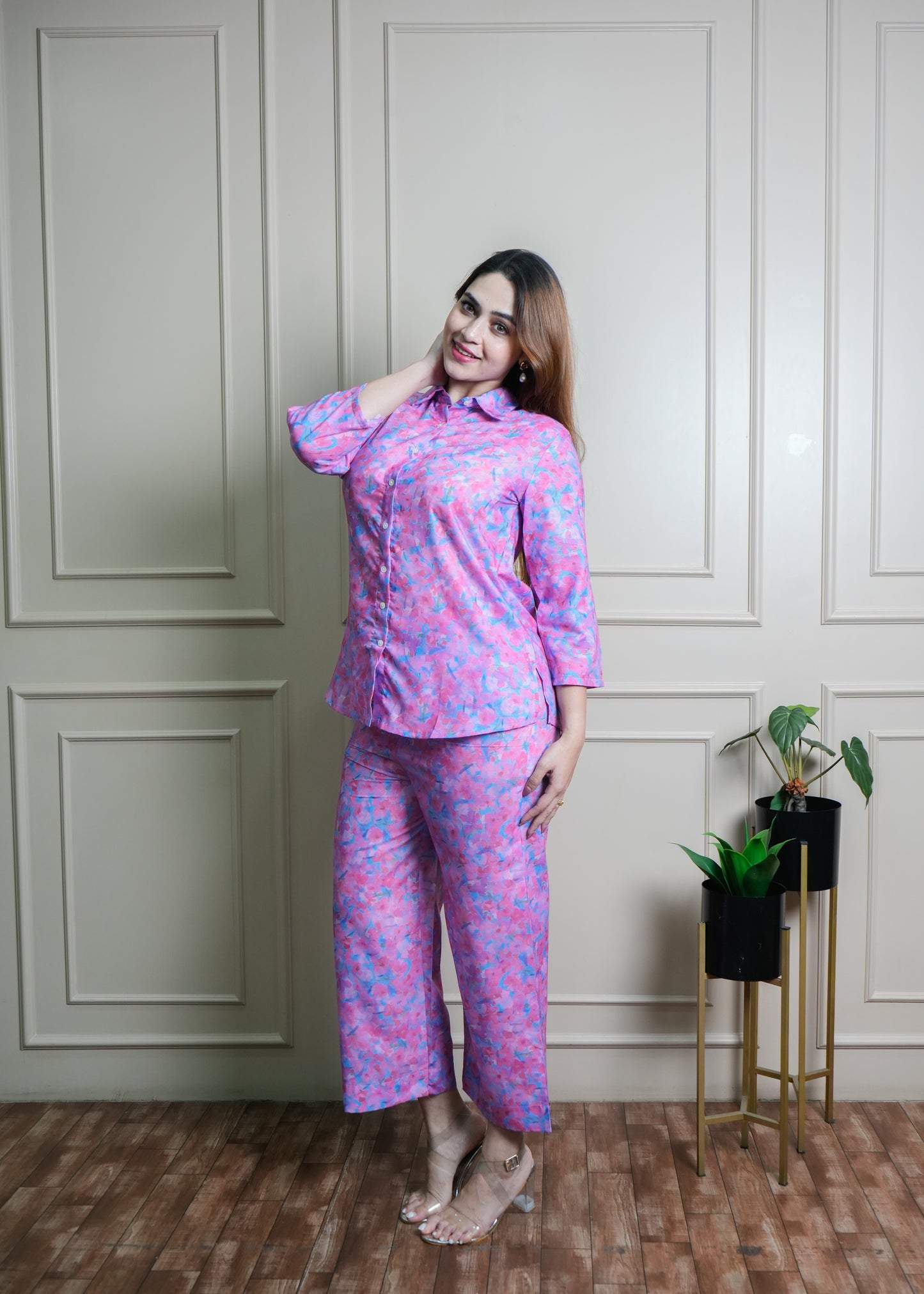 Fuchsia Pink Floral Print Cotton Coord Set – Breathable & Trendy