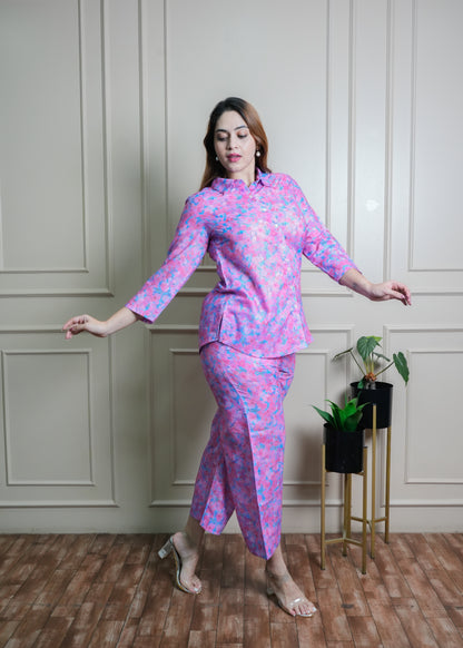 Fuchsia Pink Floral Print Cotton Coord Set – Breathable & Trendy