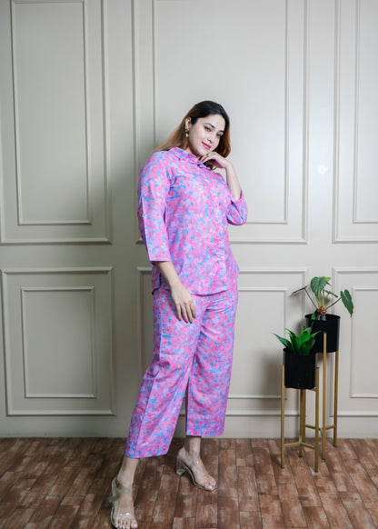 Fuchsia Pink Floral Print Cotton Coord Set – Breathable & Trendy