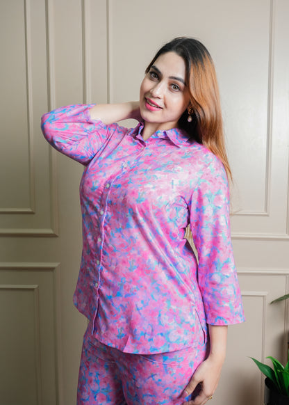 Fuchsia Pink Floral Print Cotton Coord Set – Breathable & Trendy