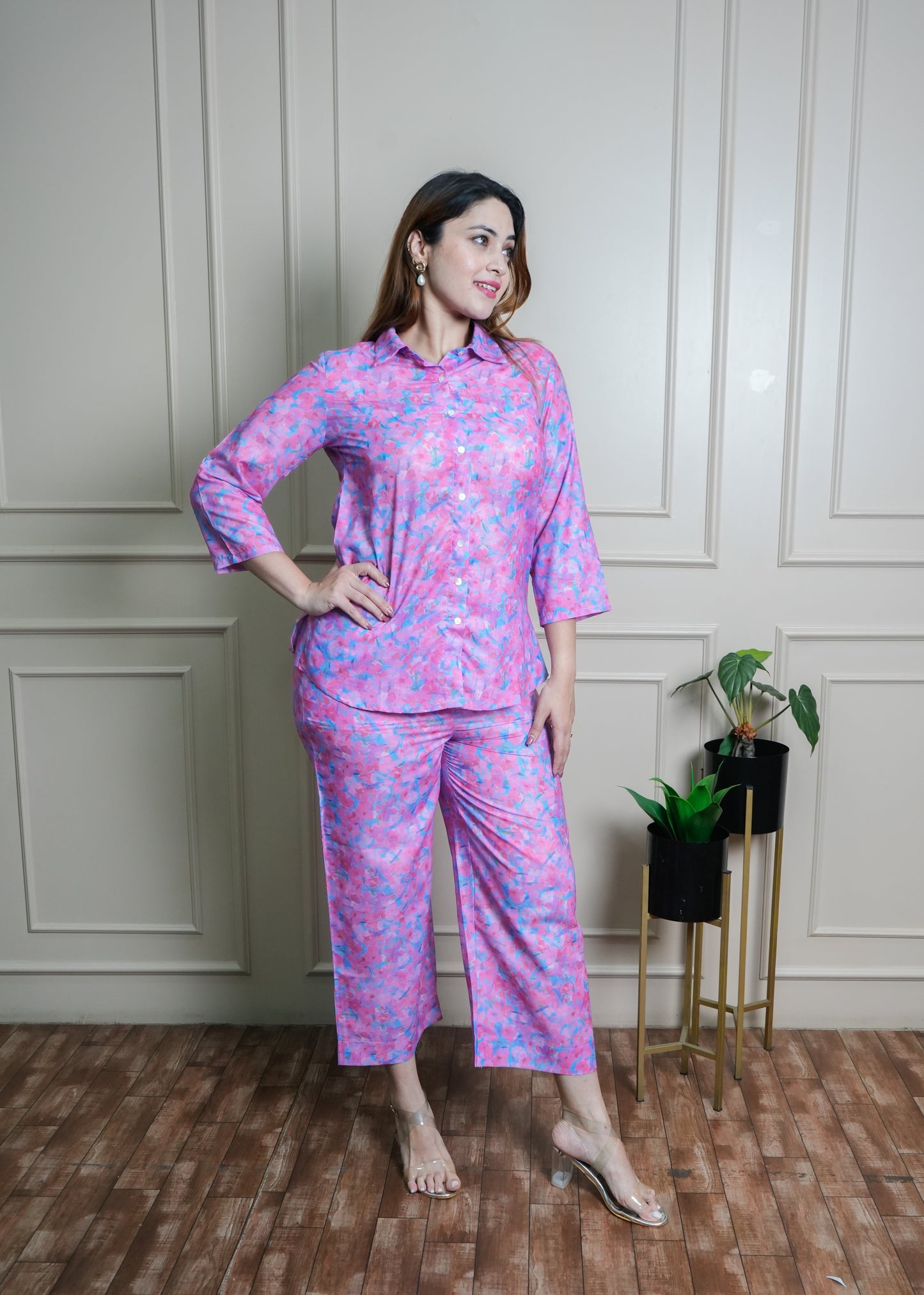 Fuchsia Pink Floral Print Cotton Coord Set – Breathable & Trendy