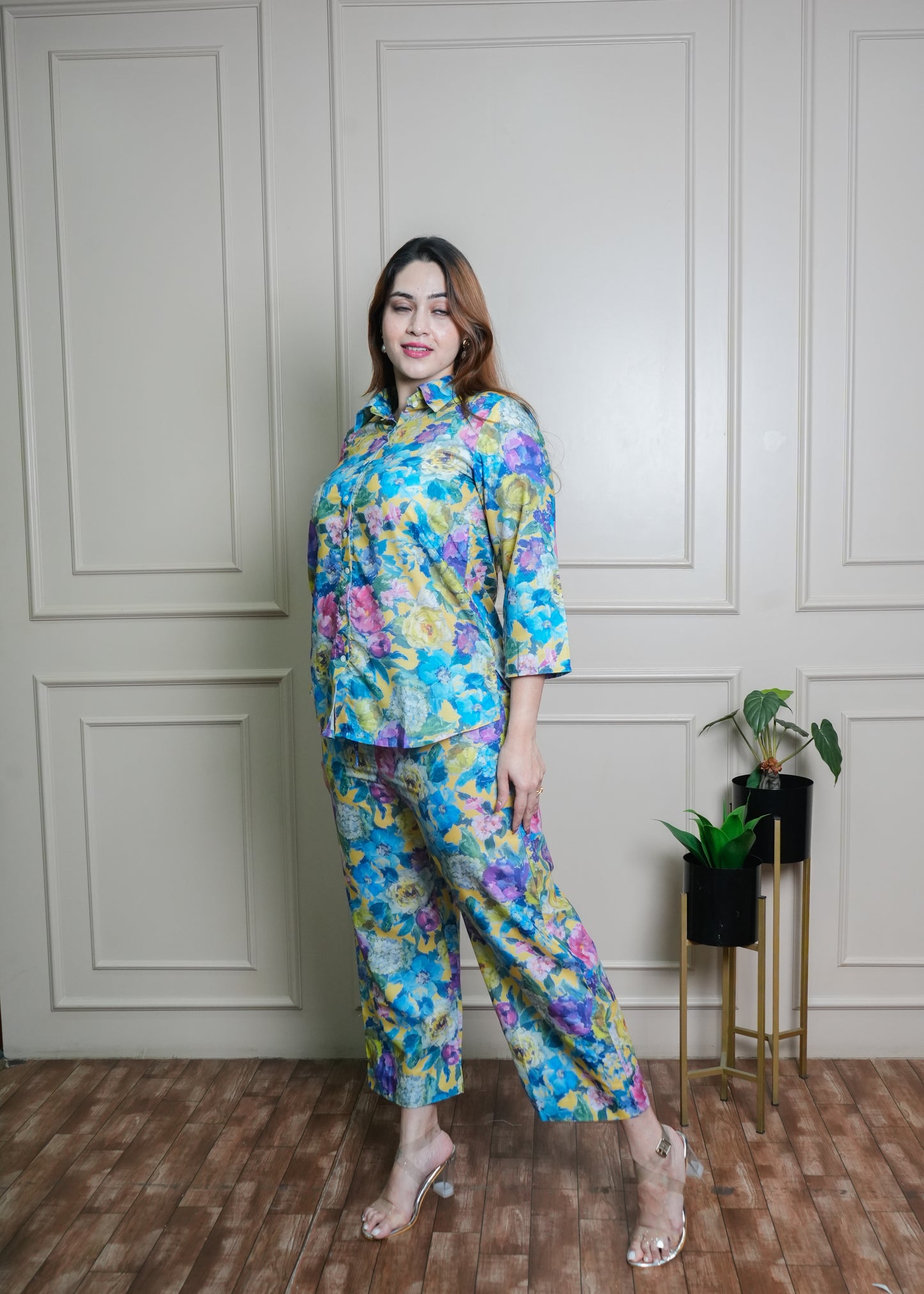 Vibrant Floral Co-ord Set in Blue, Yellow & Pink