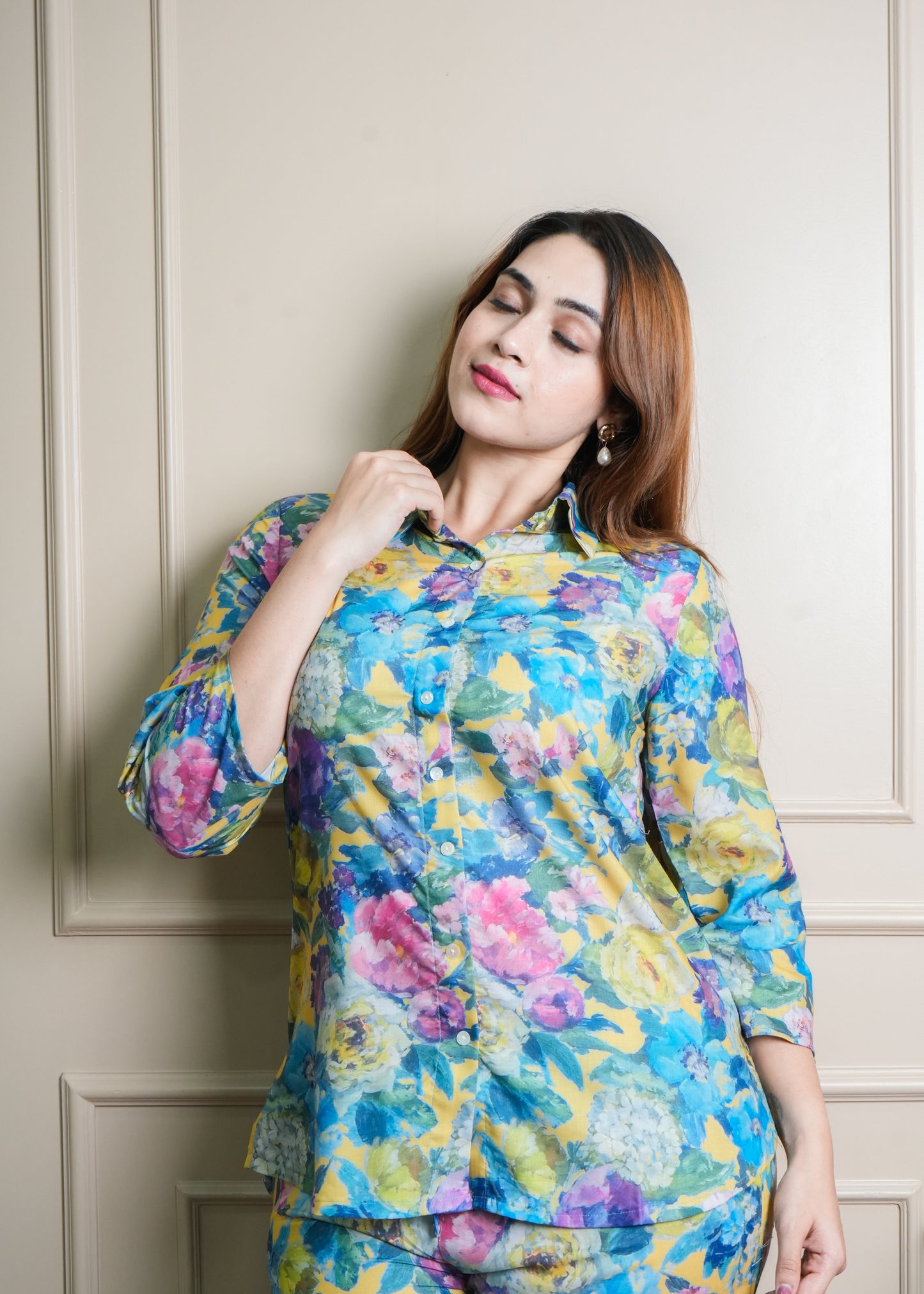 Vibrant Floral Co-ord Set in Blue, Yellow & Pink