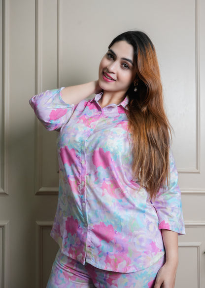 Pink, Blue & Lilac Floral Print Cotton Coord Set – Breathable & Chic